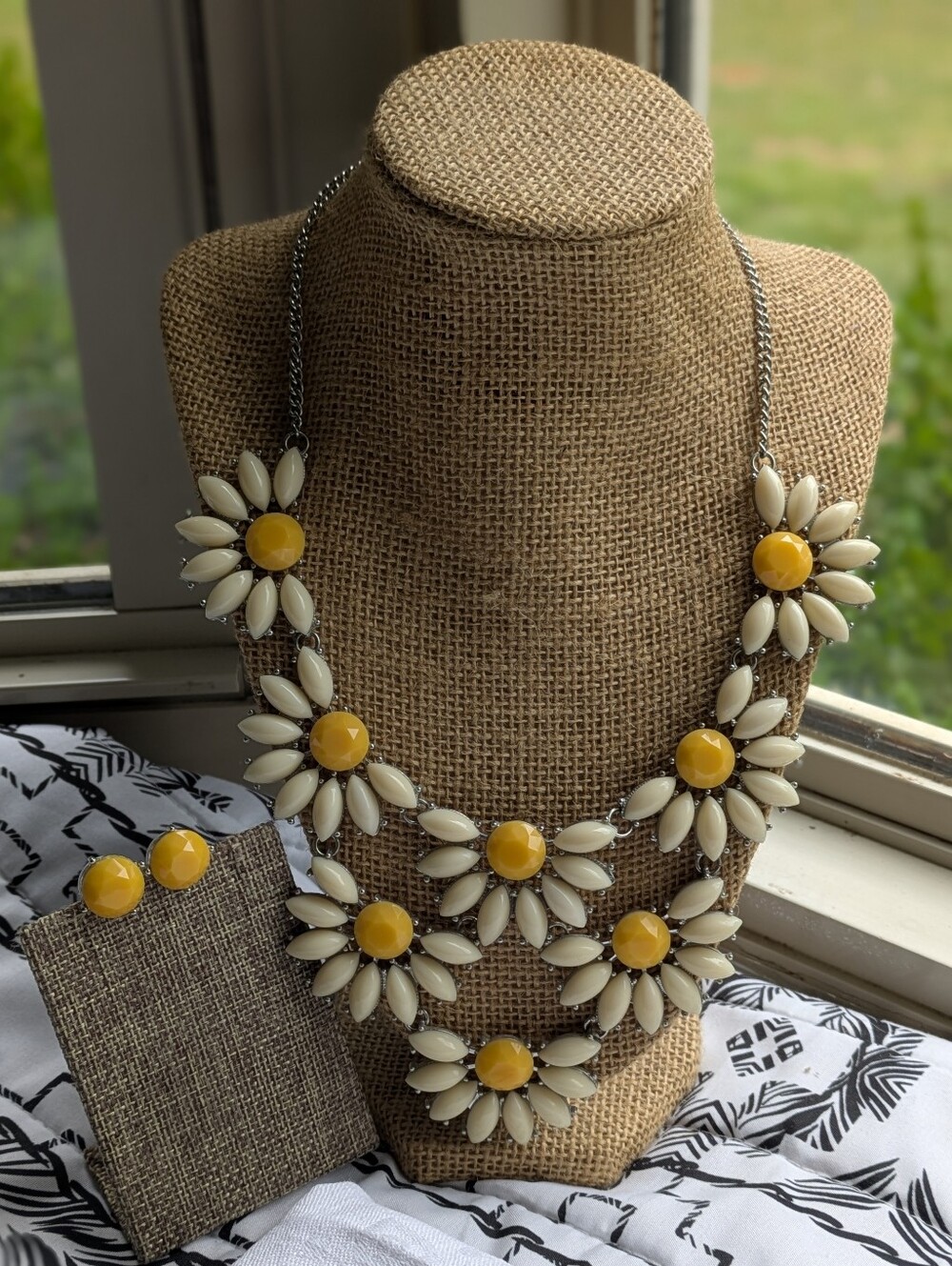 Charming Charlie Daisy Statement Necklace & Stud Earring Set - Yellow & Cream